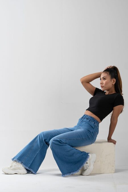 Blue High Waist Curvy Bell Bottom Jeans